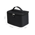 Black cosmetic bag with dimensions on a white background